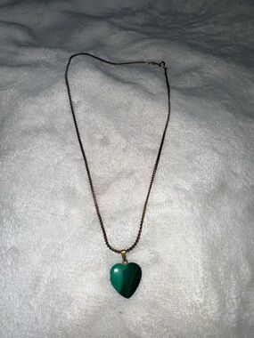 Vintage Gold chain necklace with green heart shaped stone pendant